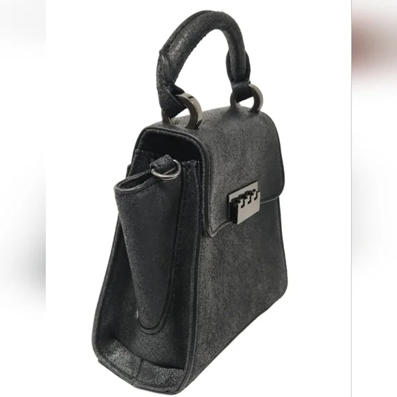ZAC POSEN Eartha Iconic Mini Top Handle Black Suede Leather Crossbody Bag - Picture 6 of 11